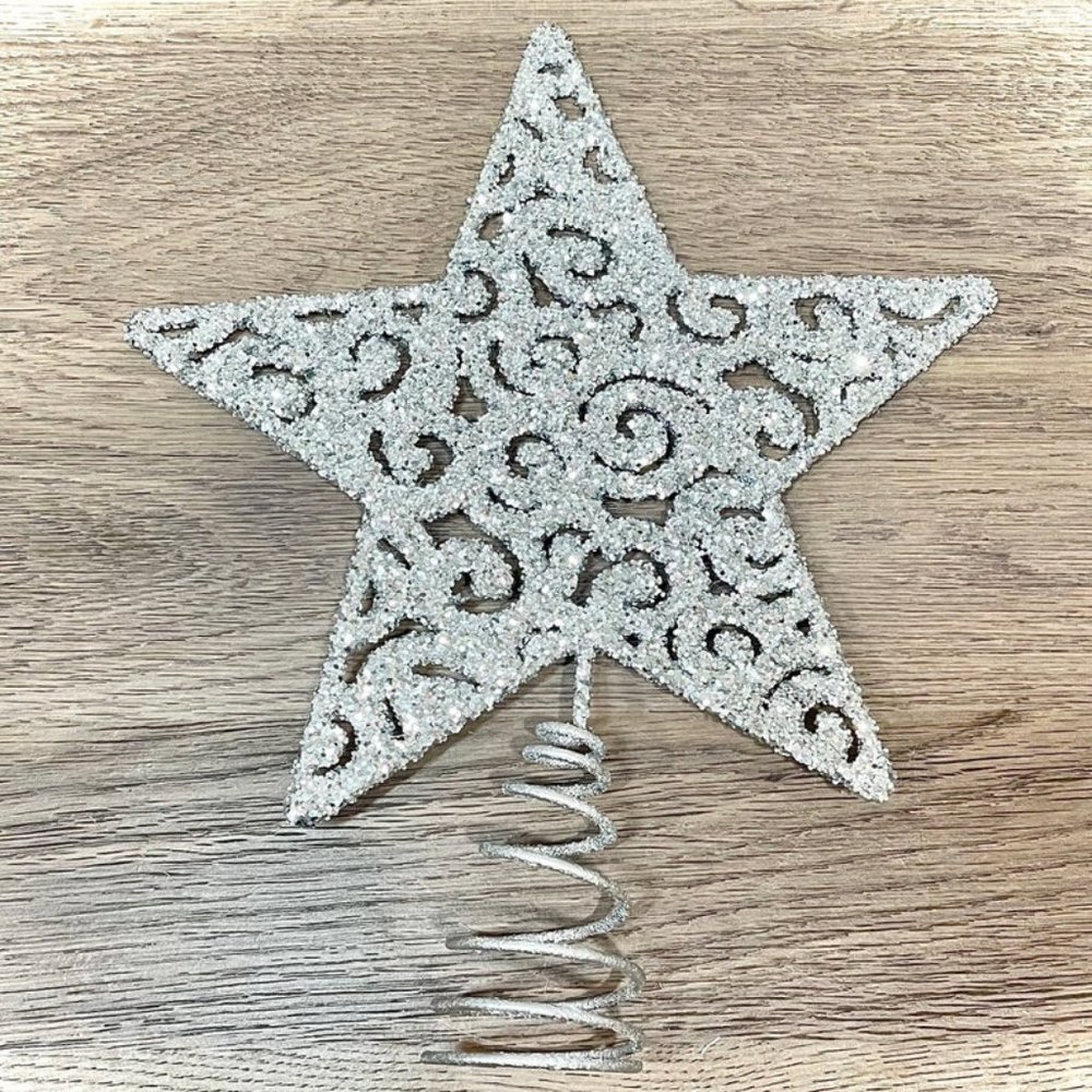 Silver Glitter Christmas Tree Topper Christmas Star - Picture 3 of 9